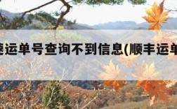 顺丰速运单号查询不到信息(顺丰运单号 查不到)