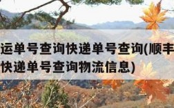 顺丰速运单号查询快递单号查询(顺丰速运单号查询快递单号查询物流信息)